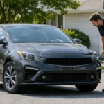 Used Kia Forte being inspected for reliability before purchase