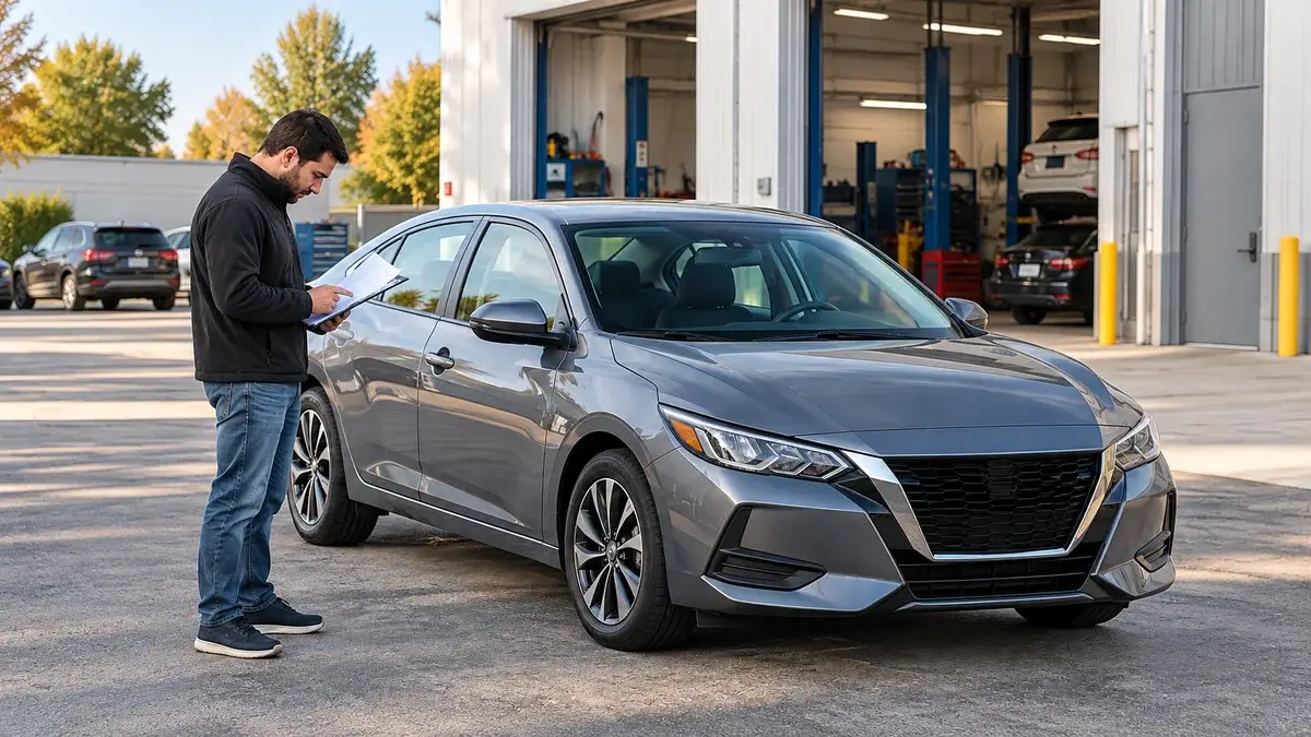 Used Nissan Sentra sedan being evaluated before purchase